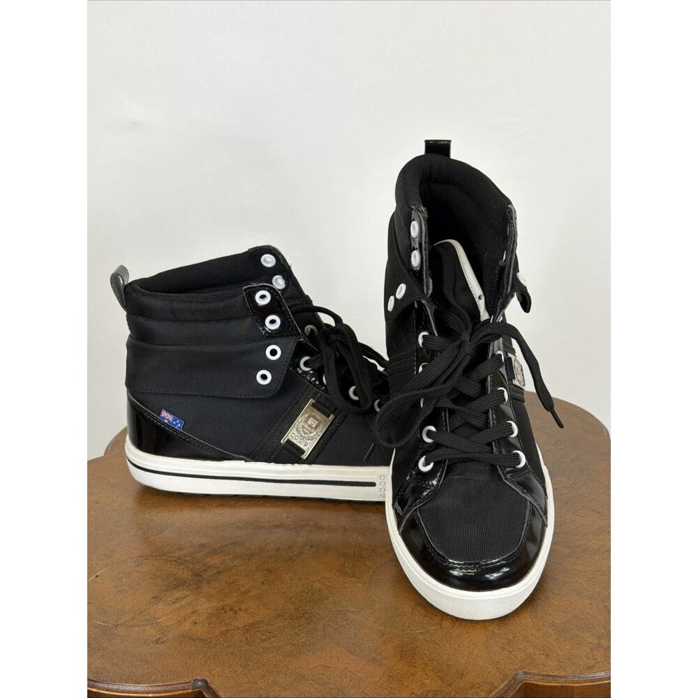 Coogi Mens Black High Top Sneakers Canvas Faux Leather Size 10.5 CMS434